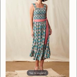 Hummingbird Mother's Day Smocked Neck Midi Dress